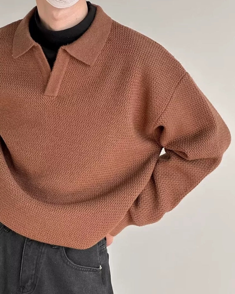 Polo-Pullover aus strukturiertem Strick